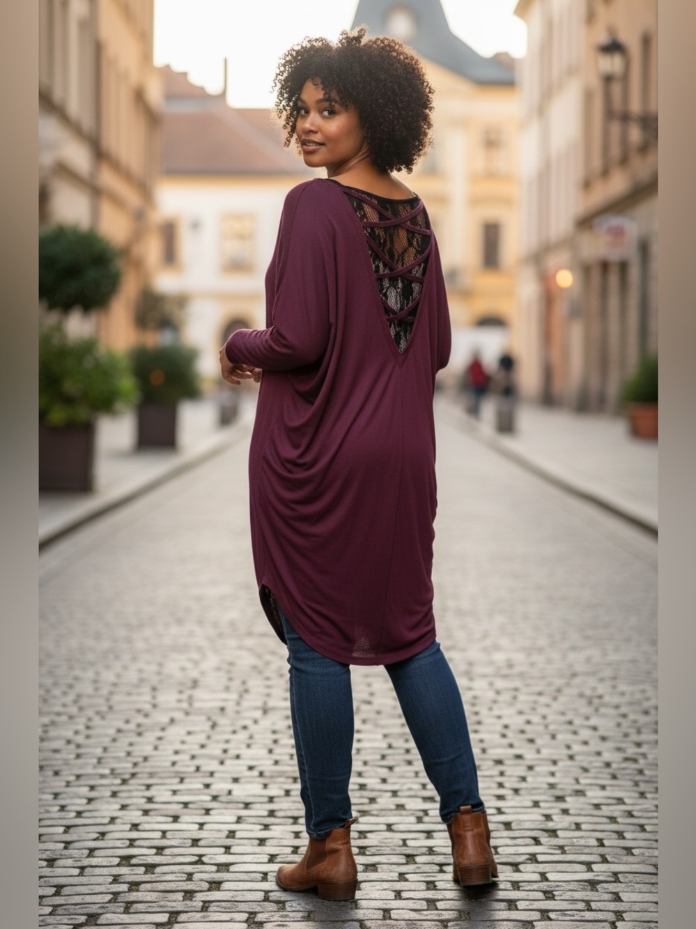 Torrid Womens Size 1X Knit Dress Burgundy  Lace Back Dolman Sweater Longsleeve
